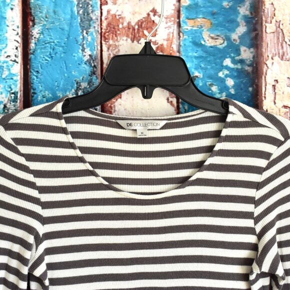 Women's De Collection Dress Striped Long Sleeve Casual MEDIUM Gray/White - Picture 3 of 13